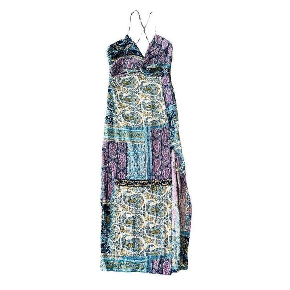 Zara Women Midi Dress S Multicolor Paisley Smocked Linen blend Slit NWOT - Picture 2 of 11